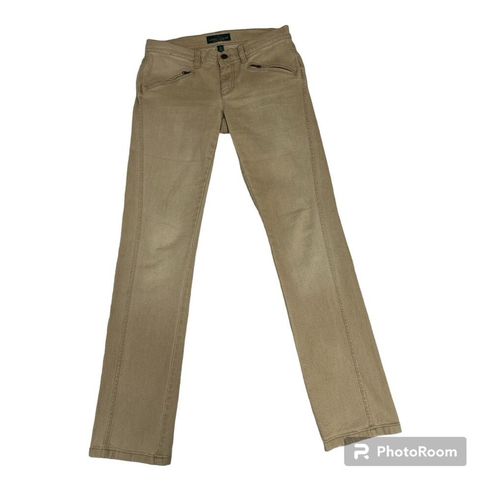 LRL Lauren Jeans Co. Ralph Lauren Women’s Jeans Zippered Front Pockets Tan 6